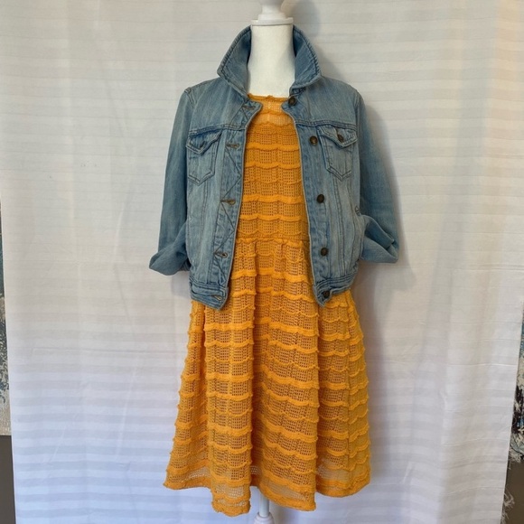 YA Los Angeles yellow lined mesh sleeveless fit and flare dress bohemian Large - Picture 1 of 11